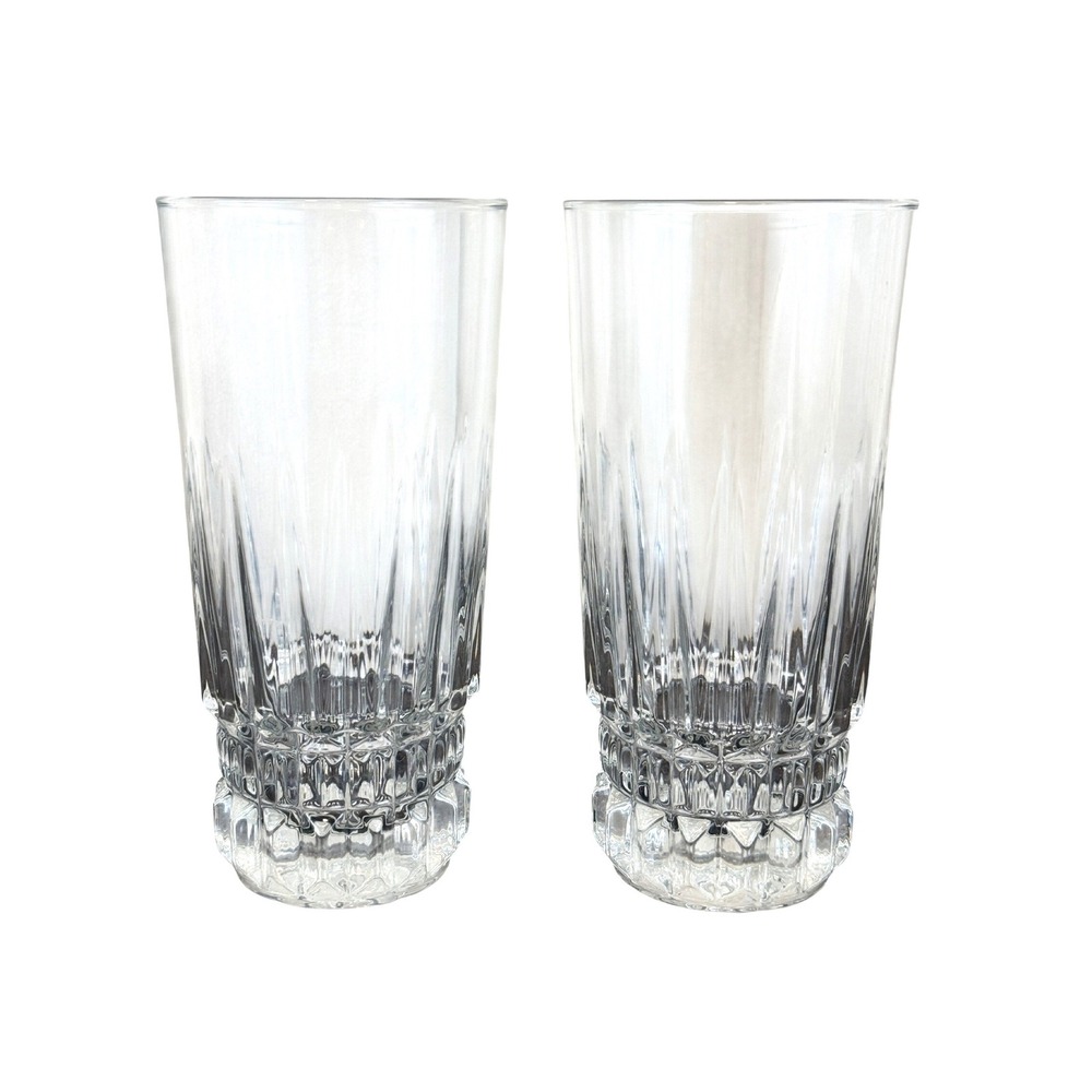 VTG Set of TWO Fostoria Heritage Clear Highball Glasses 6.5" Tall